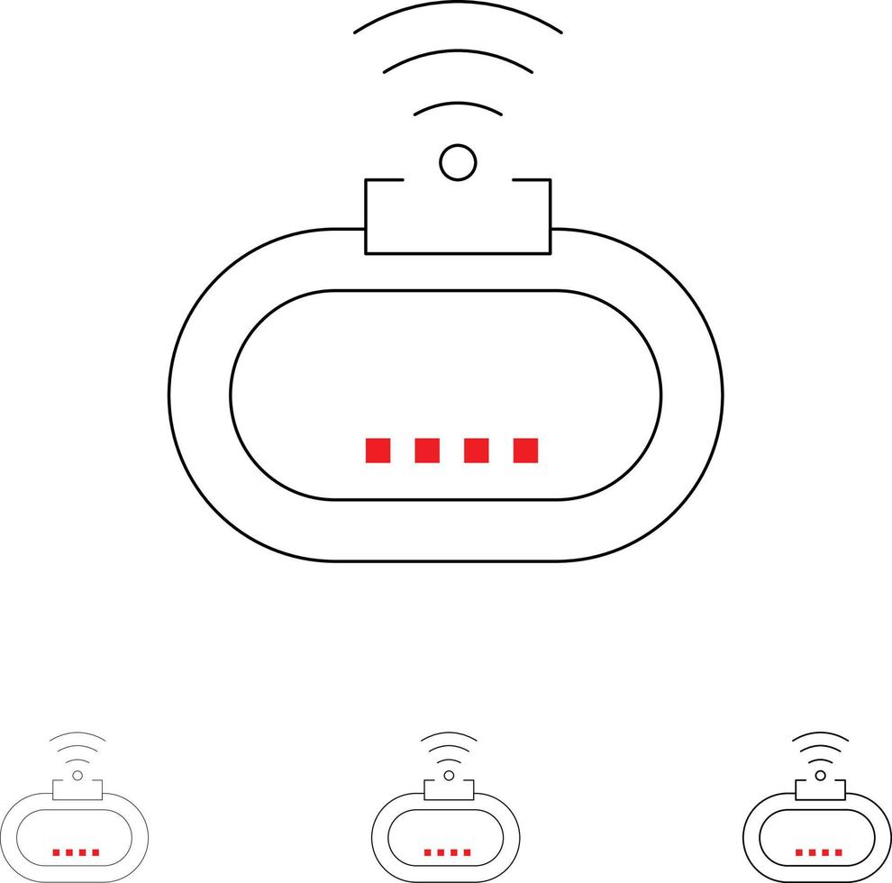 conjunto de iconos de línea negra fina y audaz de señal wifi de seguridad del dispositivo vector
