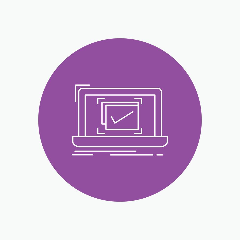 system. monitoring. checklist. Good. OK White Line Icon in Circle background. vector icon illustration