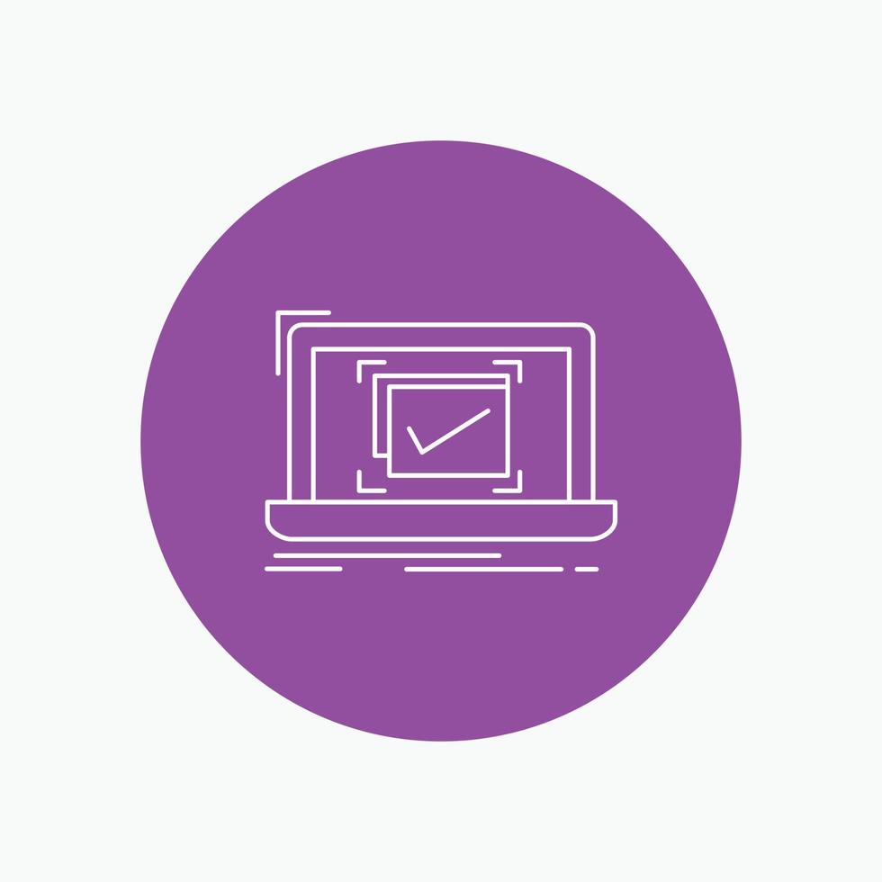 system. monitoring. checklist. Good. OK White Line Icon in Circle background. vector icon illustration