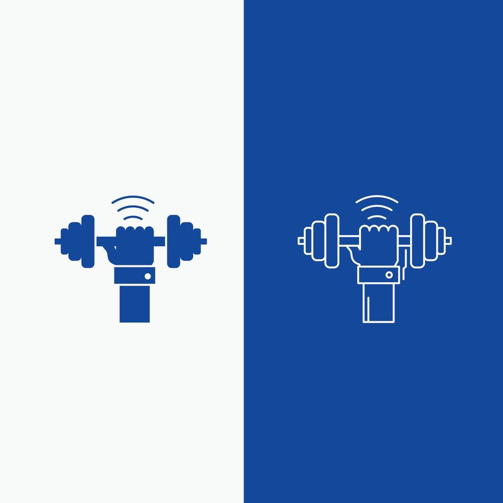 pesa. ganar. levantamiento. energía. botón web de línea deportiva y glifo en banner vertical de color azul para ui y ux. sitio web o aplicación móvil vector