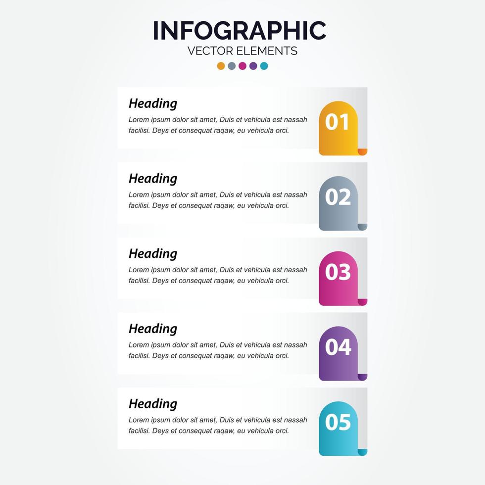 Vertical Infographic business colorful template banner design 5 options background style you can used for marketing process workflow presentation development plan vector