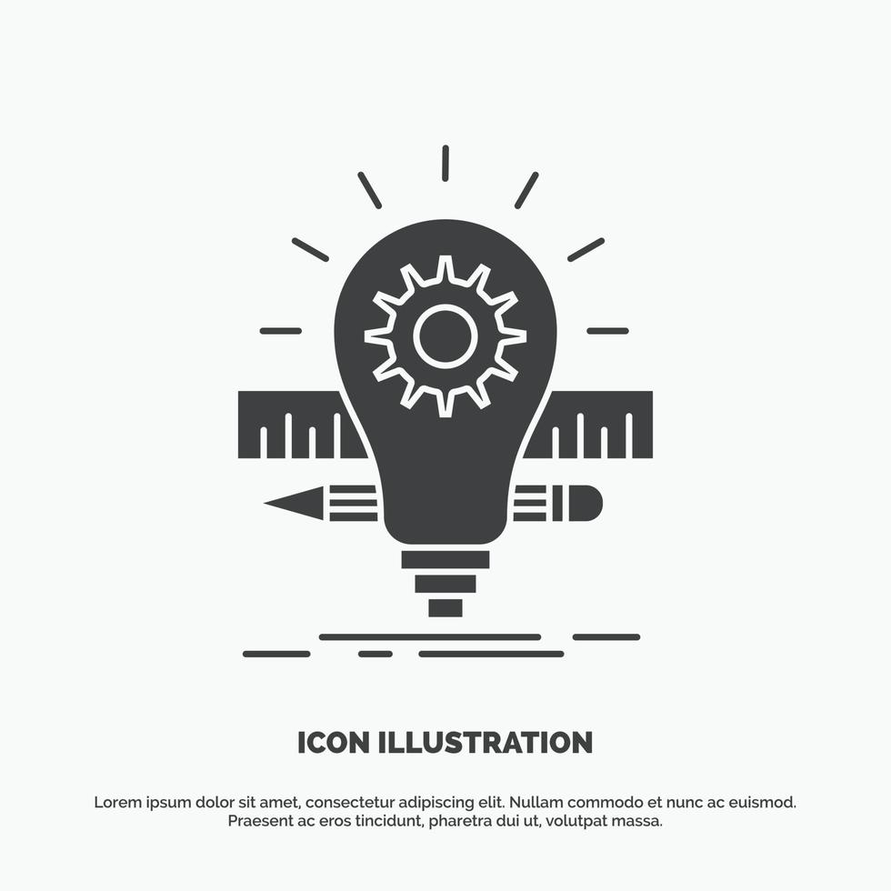 Development. idea. bulb. pencil. scale Icon. glyph vector gray symbol for UI and UX. website or mobile application