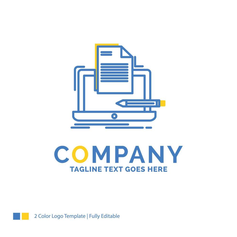 Coder. coding. computer. list. paper Blue Yellow Business Logo template. Creative Design Template Place for Tagline. vector