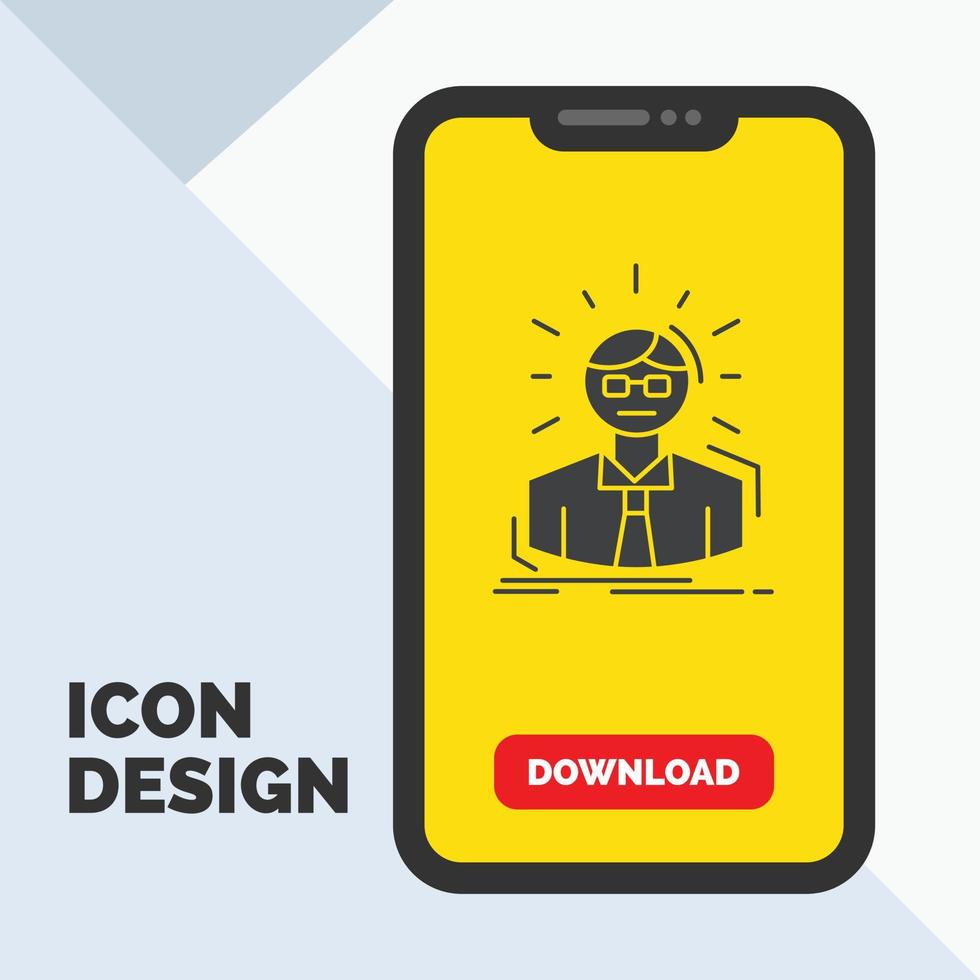 Manager. Employee. Doctor. Person. Business Man Glyph Icon in Mobile for Download Page. Yellow Background vector