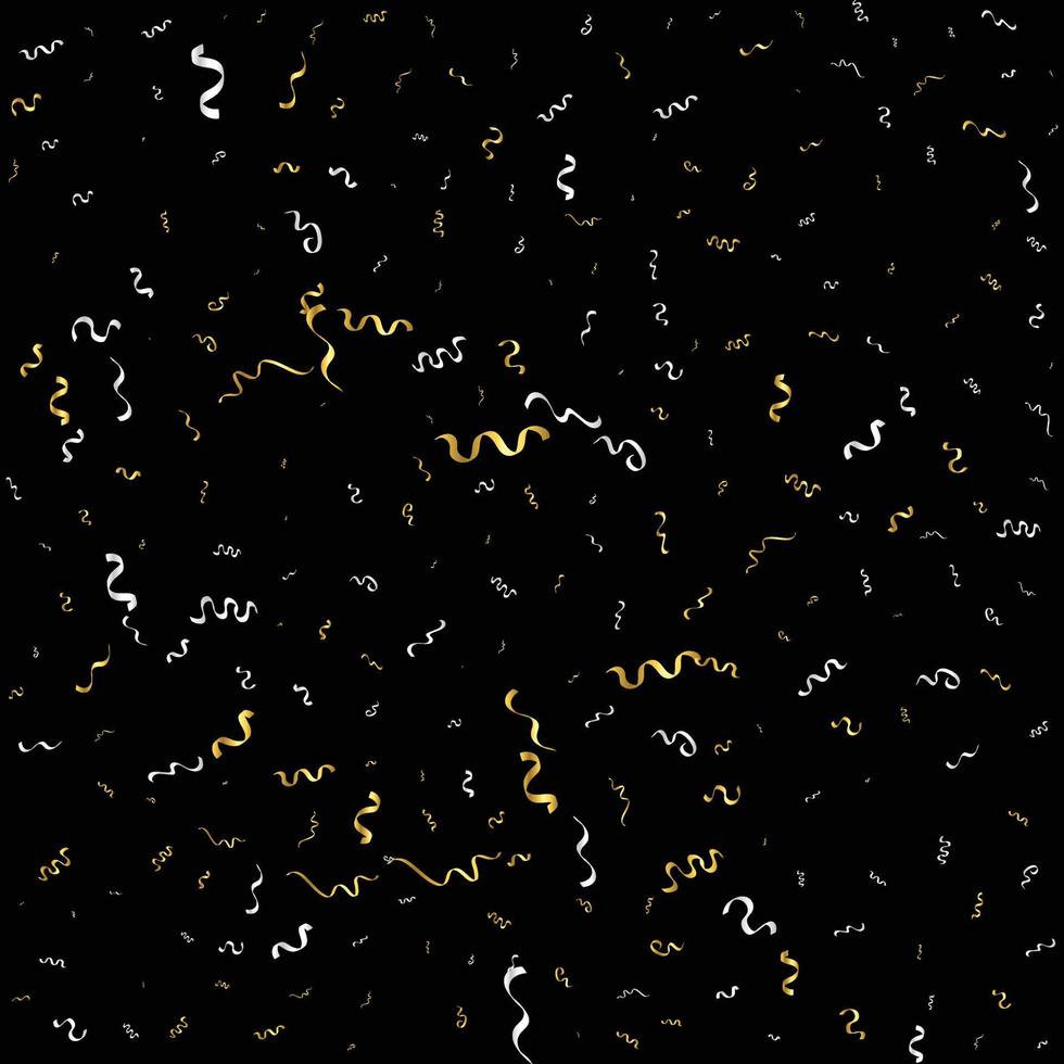 Golden Confetti And Streamer Ribbon Falling On Black Background. Vector