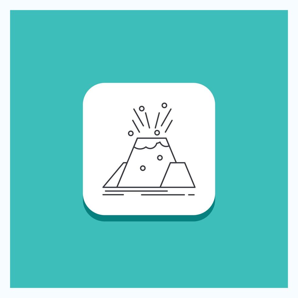 Round Button for disaster. eruption. volcano. alert. safety Line icon Turquoise Background vector