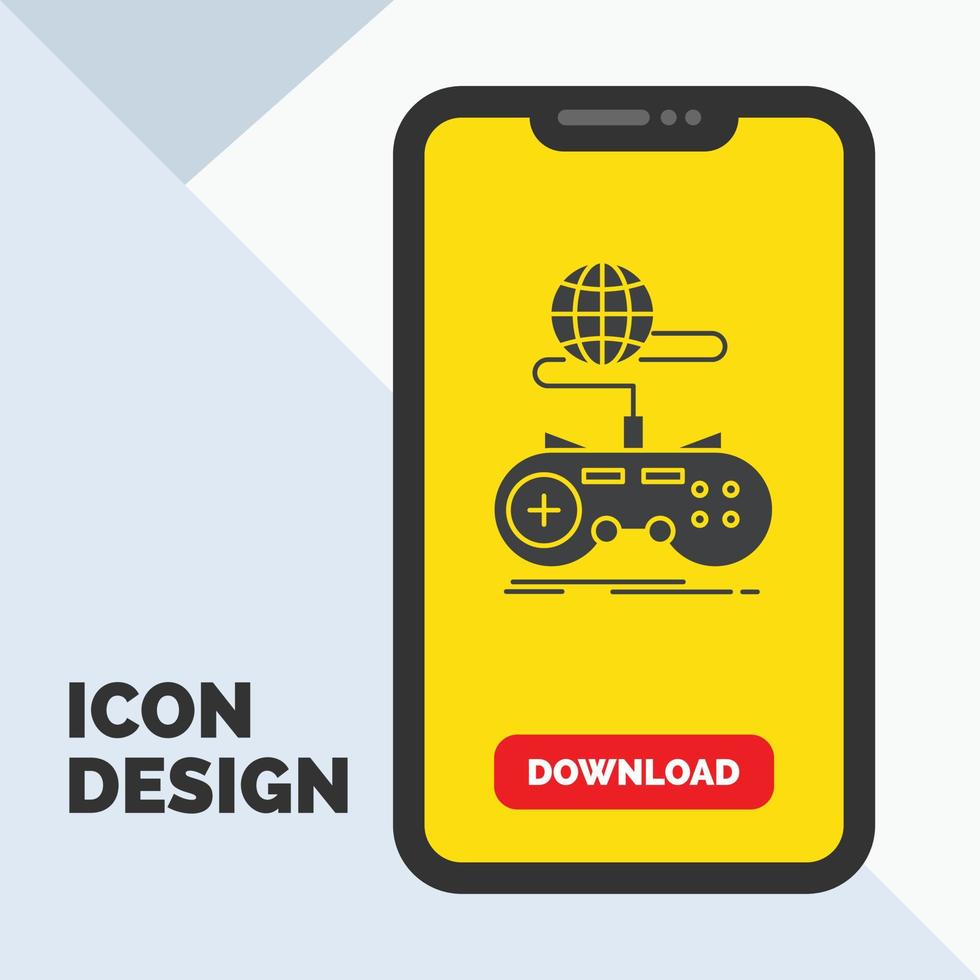Game. gaming. internet. multiplayer. online Glyph Icon in Mobile for Download Page. Yellow Background vector