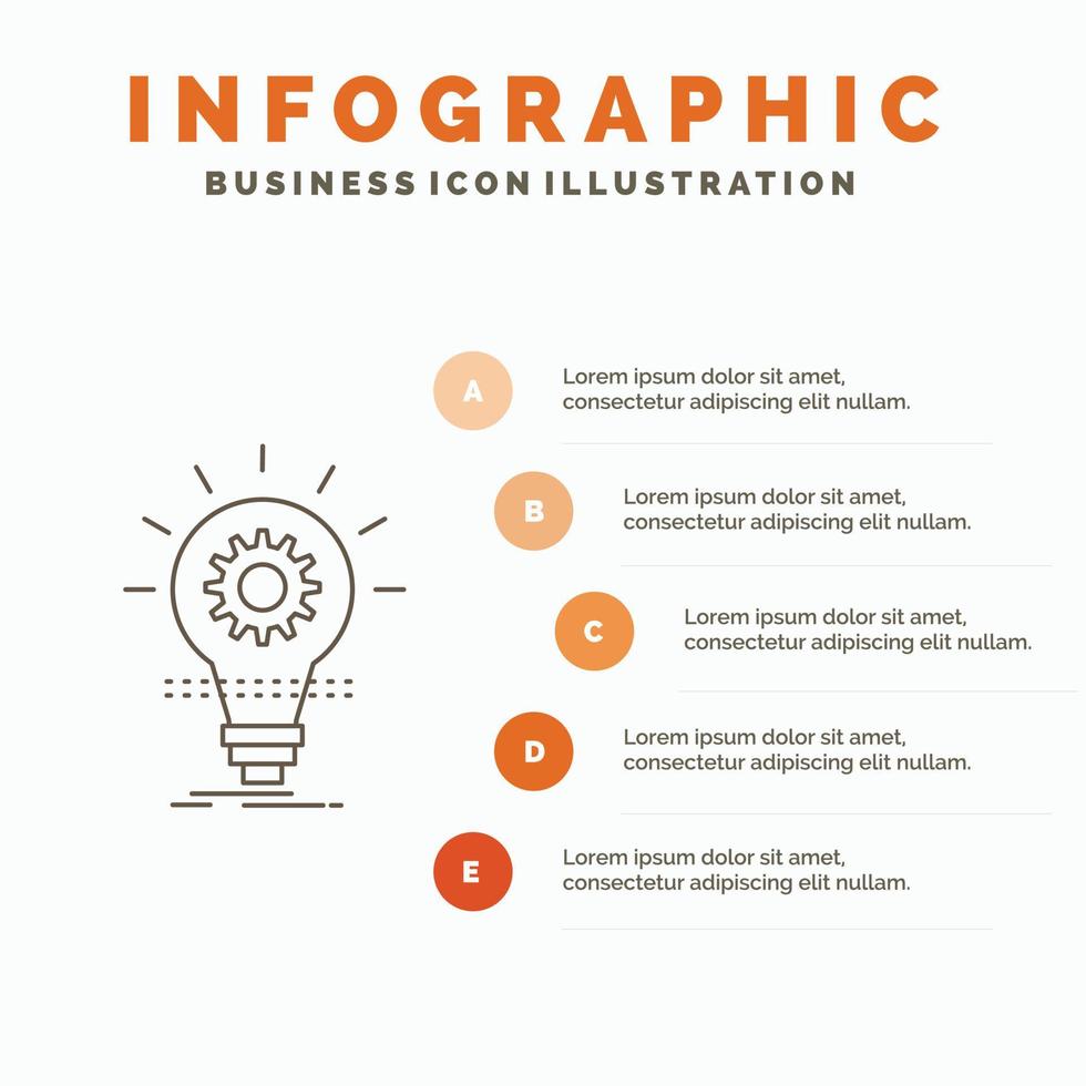 bulbo. desarrollar. ocurrencia. innovación. plantilla de infografía ligera para sitio web y presentación. icono de línea gris con ilustración de vector de estilo infográfico naranja