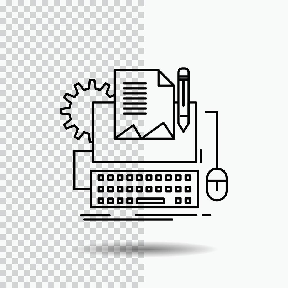 Type Writer. paper. computer. paper. keyboard Line Icon on Transparent Background. Black Icon Vector Illustration