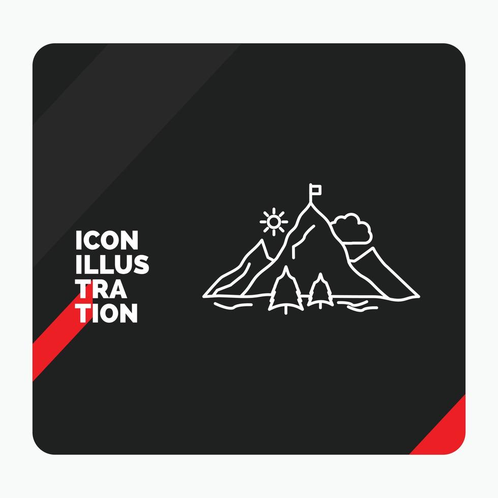 Red and Black Creative presentation Background for achievement. flag. mission. mountain. success Line Icon vector