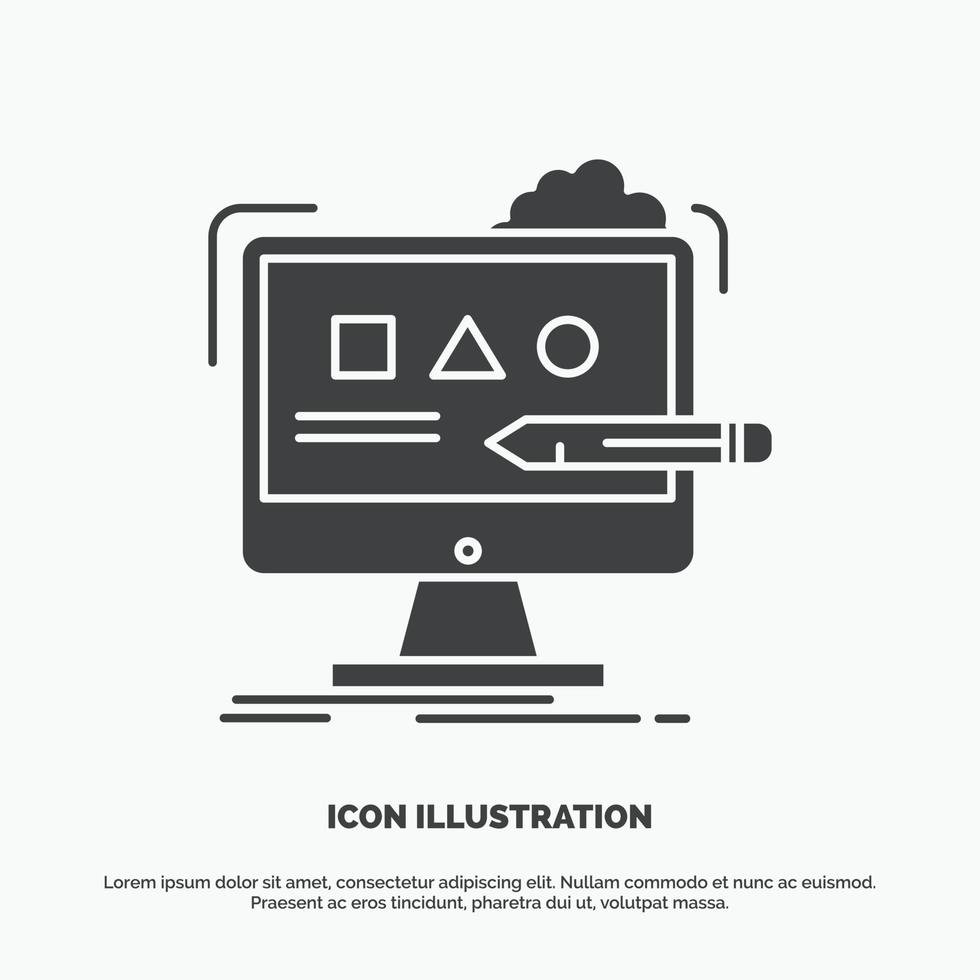 Arte. computadora. diseño. digital. icono de estudio. símbolo gris vectorial de glifo para ui y ux. sitio web o aplicación móvil vector