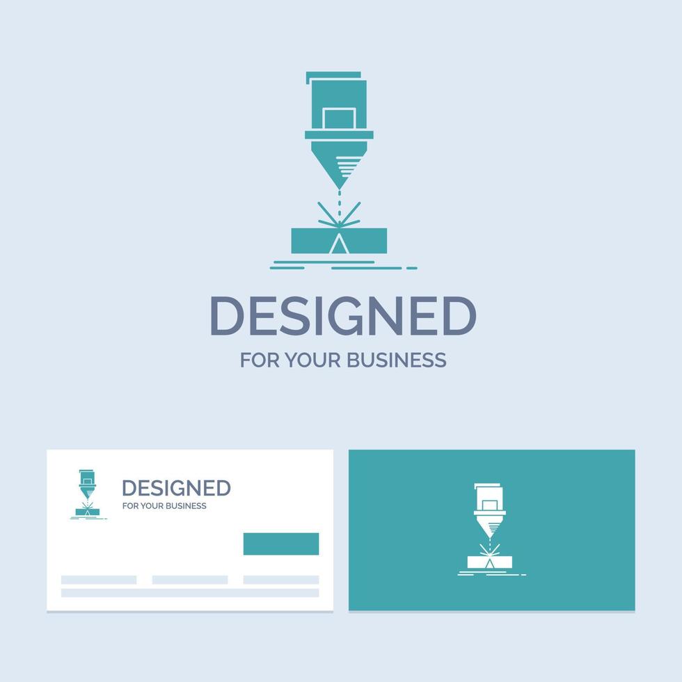 Cutting. engineering. fabrication. laser. steel Business Logo Glyph Icon Symbol for your business. Turquoise Business Cards with Brand logo template. vector