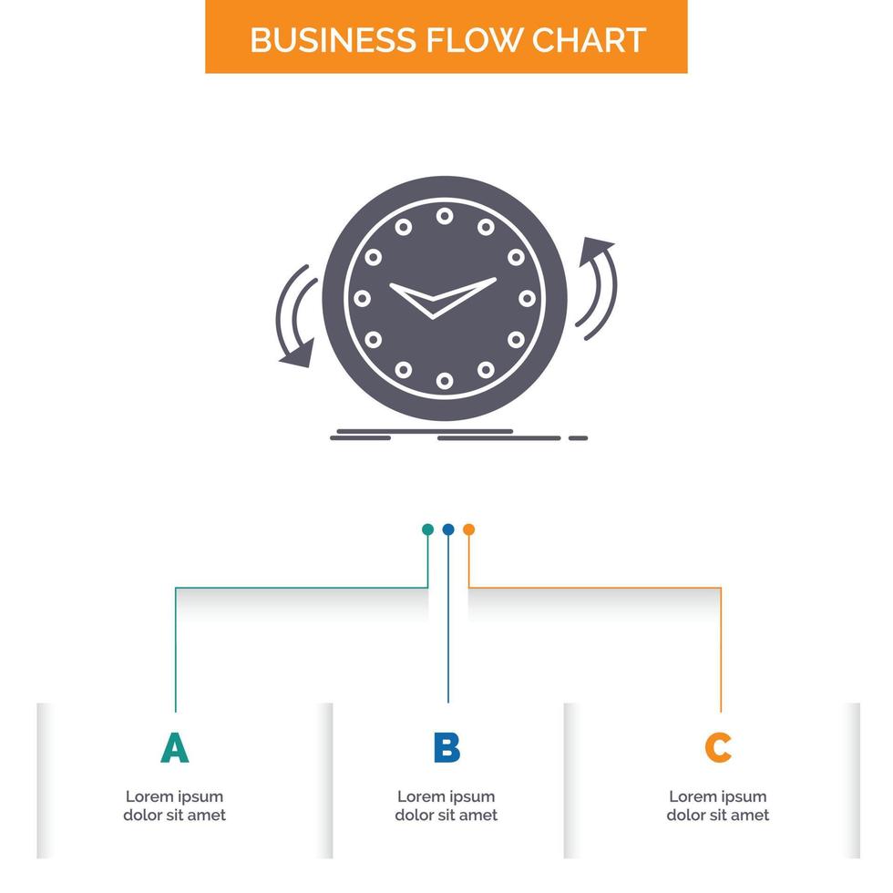 Backup. clock. clockwise. counter. time Business Flow Chart Design with 3 Steps. Glyph Icon For Presentation Background Template Place for text. vector