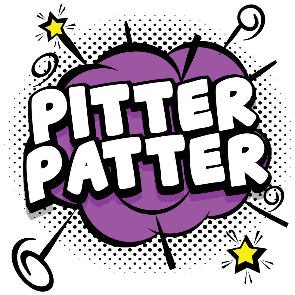 pitter patter comic plantilla brillante con burbujas de discurso en marcos coloridos vector