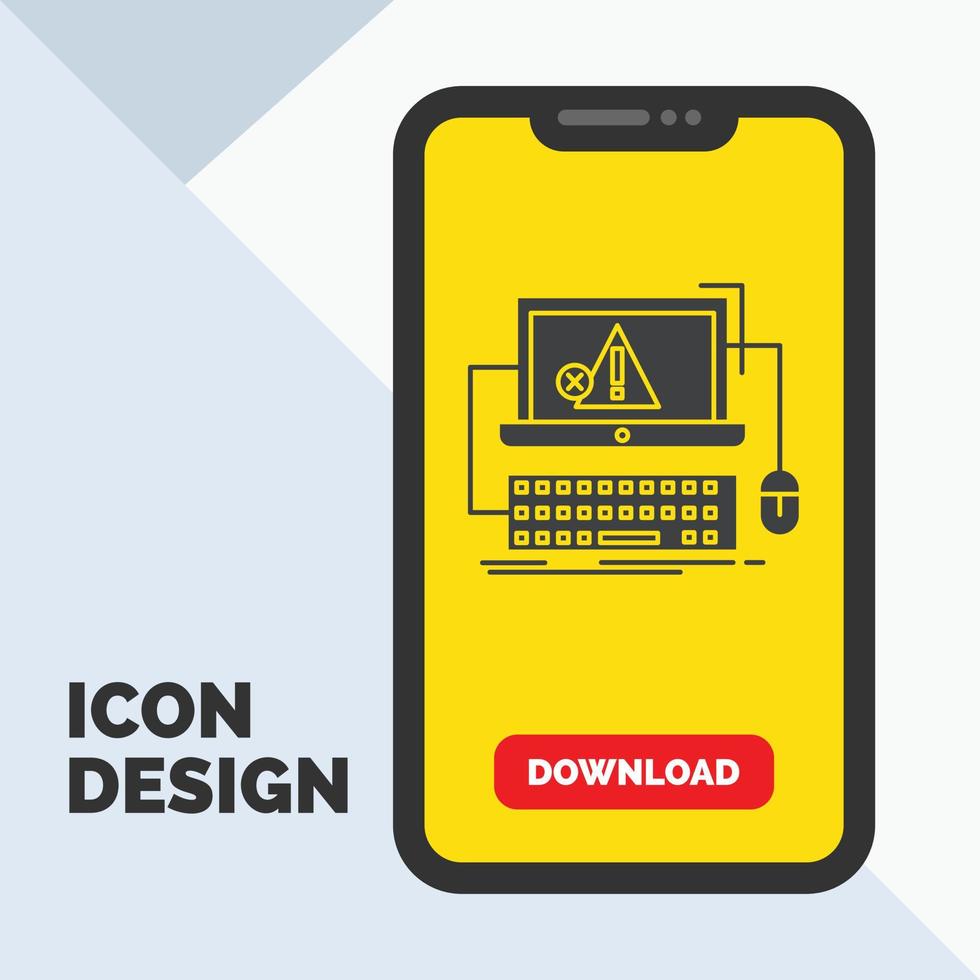 Computer. crash. error. failure. system Glyph Icon in Mobile for Download Page. Yellow Background vector