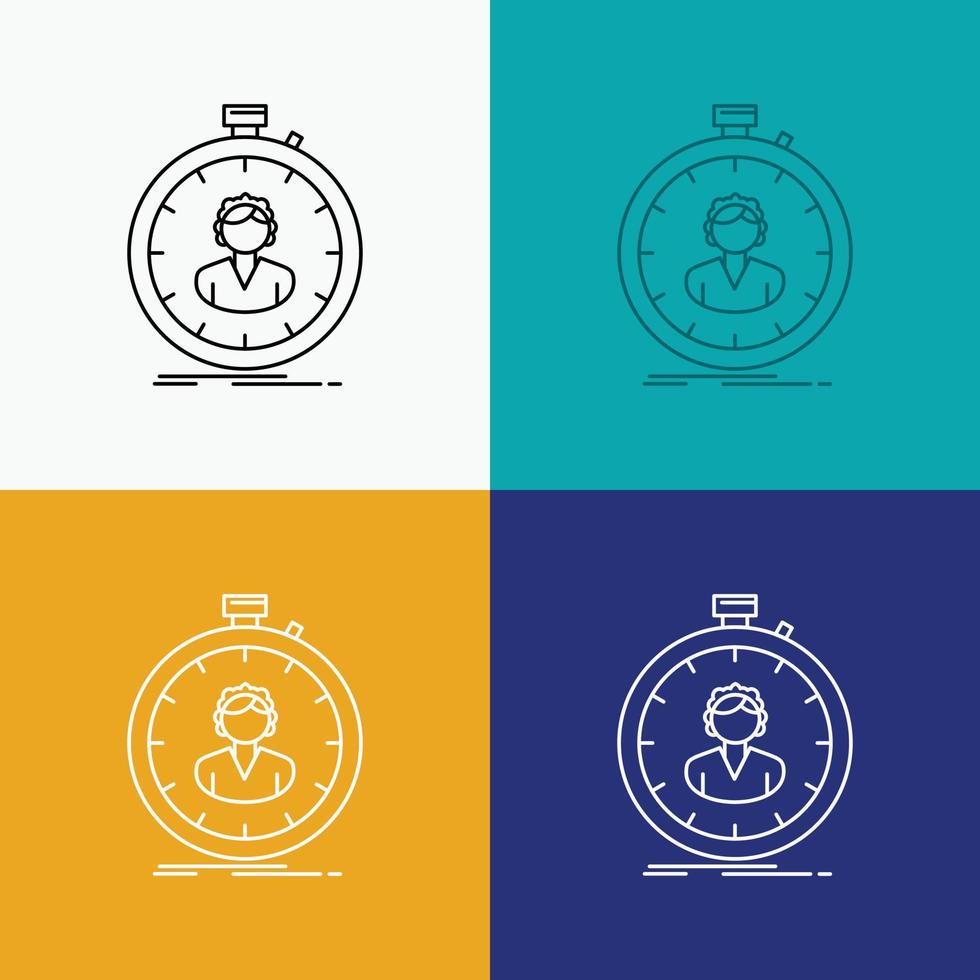fast. speed. stopwatch. timer. girl Icon Over Various Background. Line style design. designed for web and app. Eps 10 vector illustration
