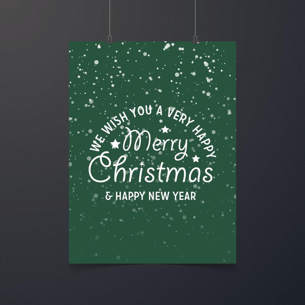 We Wish you a very happy merry CHristmas and Happy New year green snow background vector