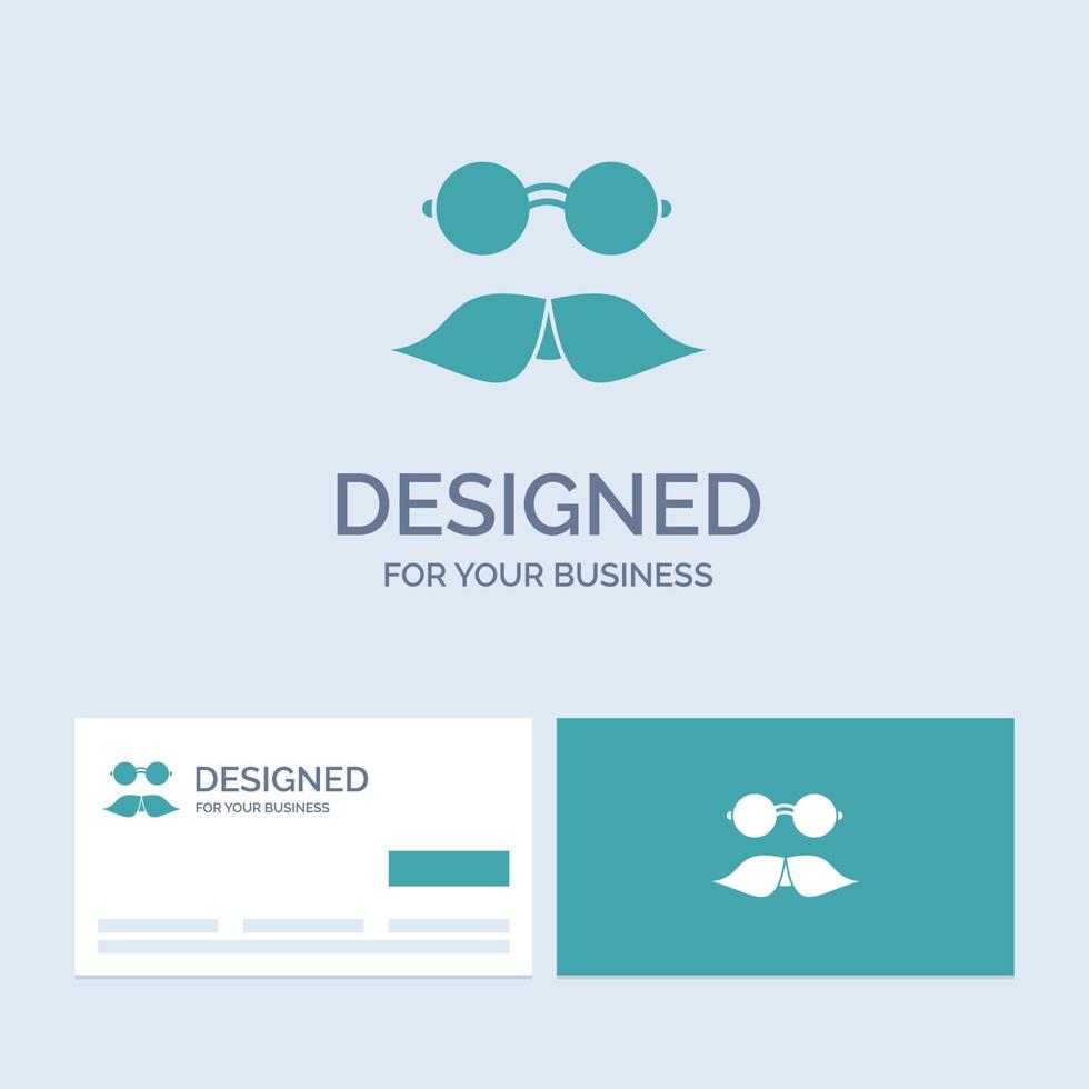 moustache. Hipster. movember. glasses. men Business Logo Glyph Icon Symbol for your business. Turquoise Business Cards with Brand logo template. vector