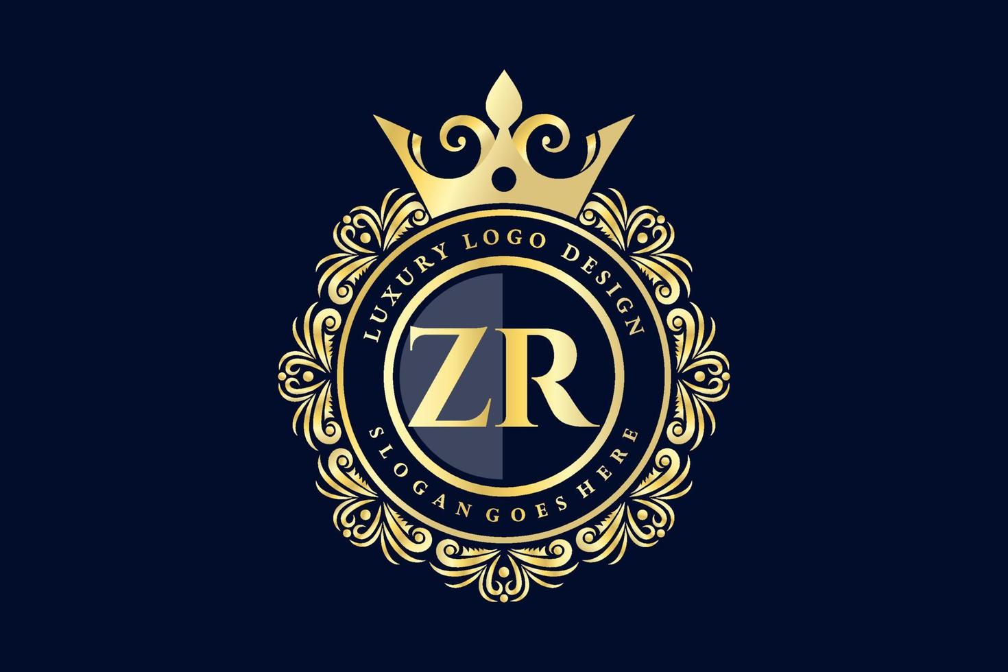 ZR Initial Letter Gold calligraphic feminine floral hand drawn heraldic monogram antique vintage style luxury logo design Premium Vector