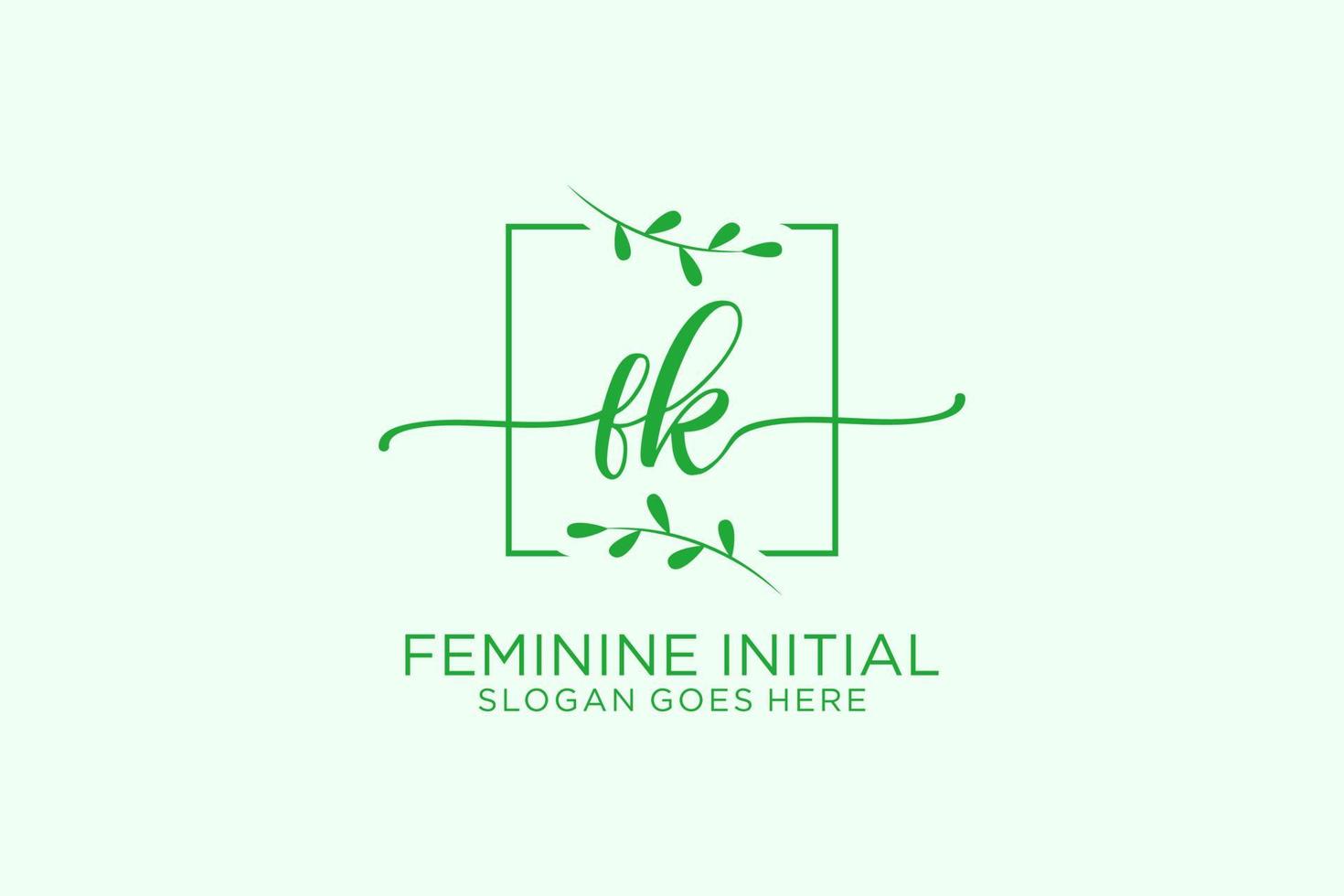 Initial FK beauty monogram and elegant logo design handwriting logo of initial signature, wedding, fashion, floral and botanical with creative template. vector