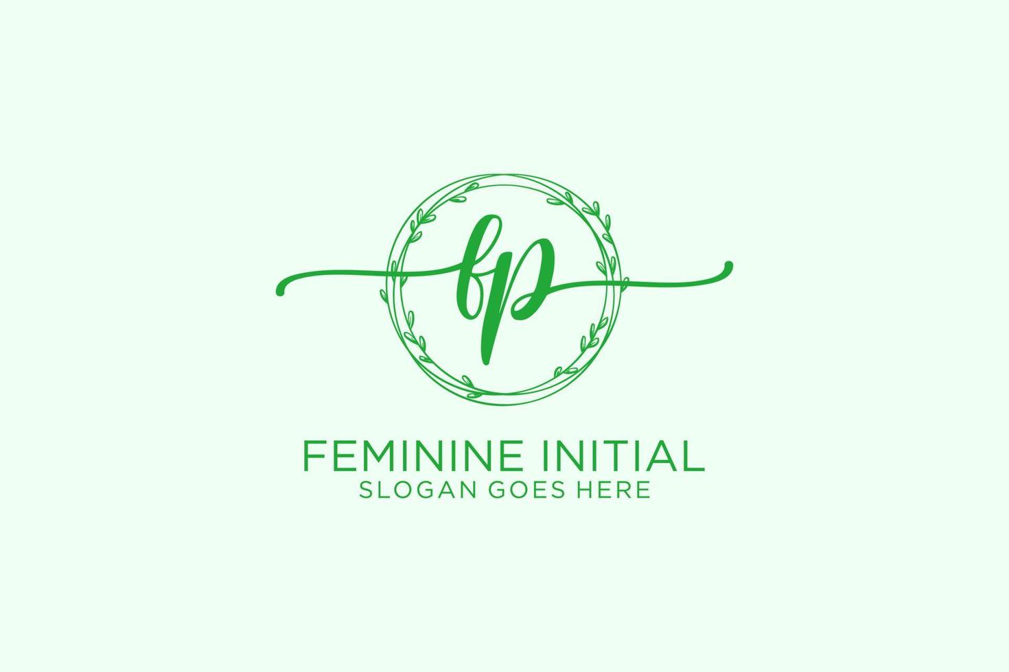 Initial FP beauty monogram and elegant logo design handwriting logo of initial signature, wedding, fashion, floral and botanical with creative template. vector