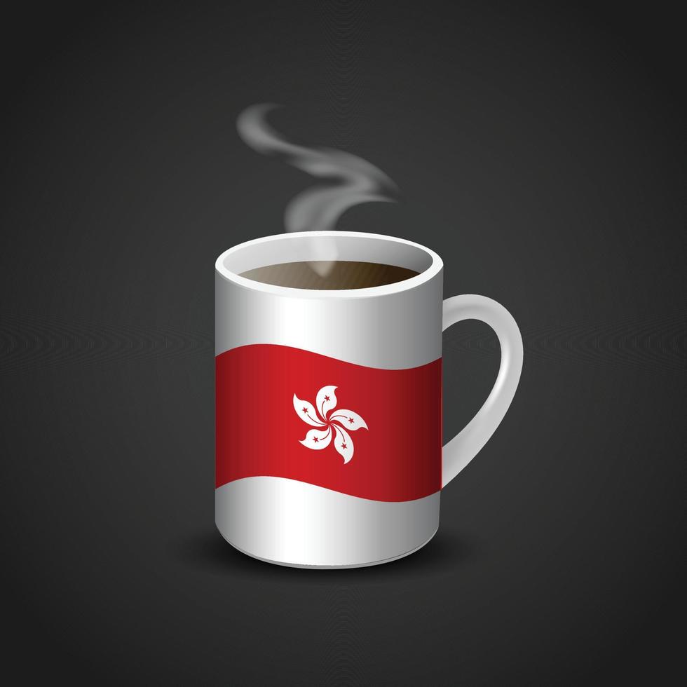 bandera de hong kong impresa en una taza de café caliente vector