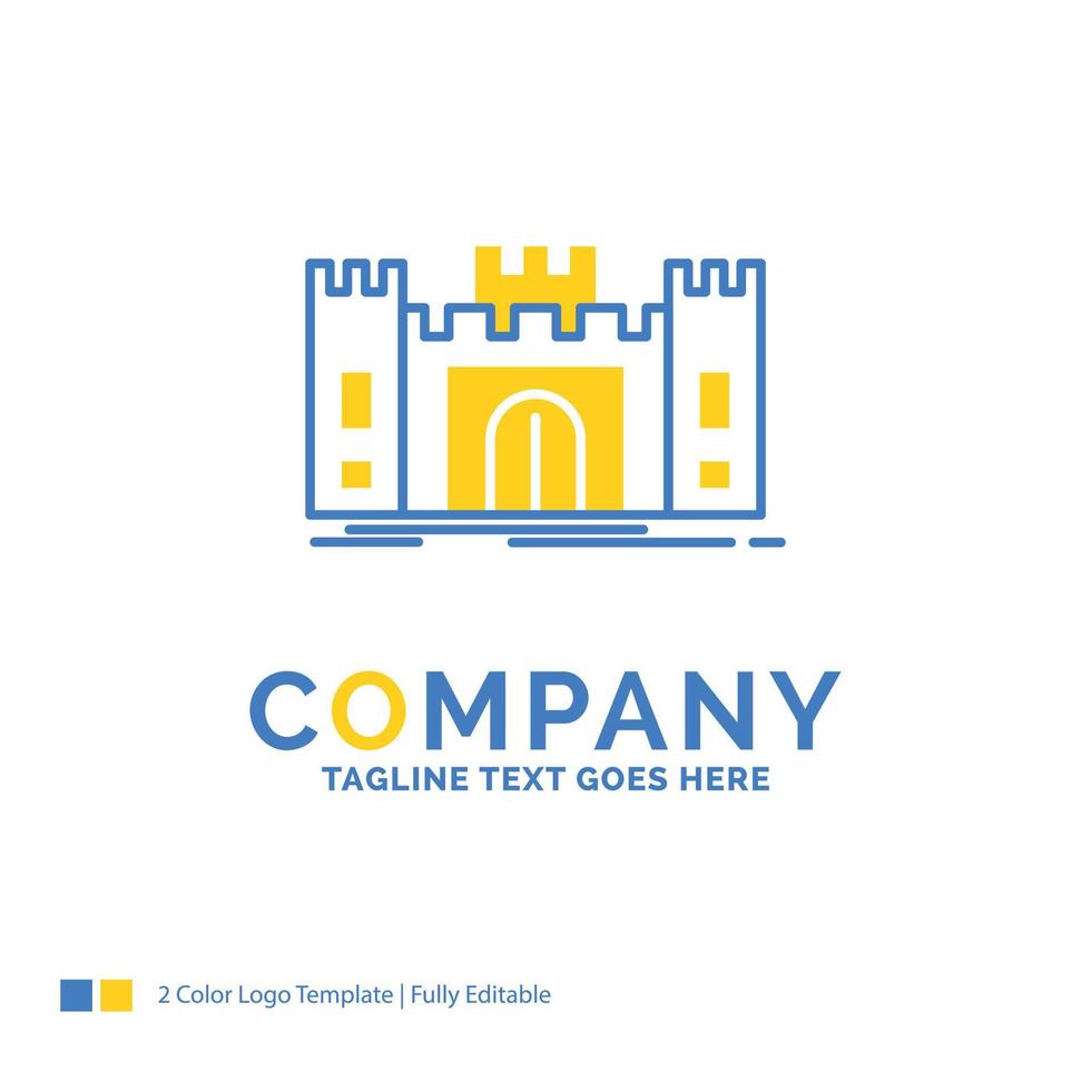 Castle. defense. fort. fortress. landmark Blue Yellow Business Logo template. Creative Design Template Place for Tagline. vector