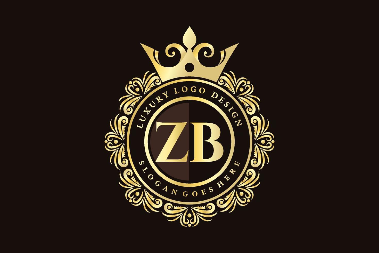 ZB Initial Letter Gold calligraphic feminine floral hand drawn heraldic monogram antique vintage style luxury logo design Premium Vector