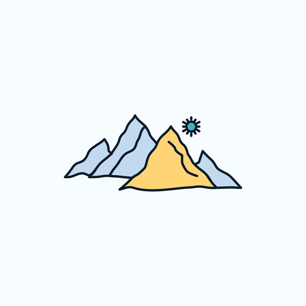 mountain. landscape. hill. nature. sun Flat Icon. green and Yellow sign and symbols for website and Mobile appliation. vector illustration