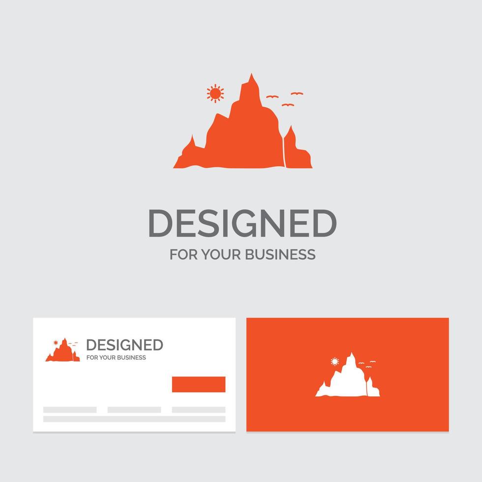 Business logo template for mountain. landscape. hill. nature. sun. Orange Visiting Cards with Brand logo template. vector