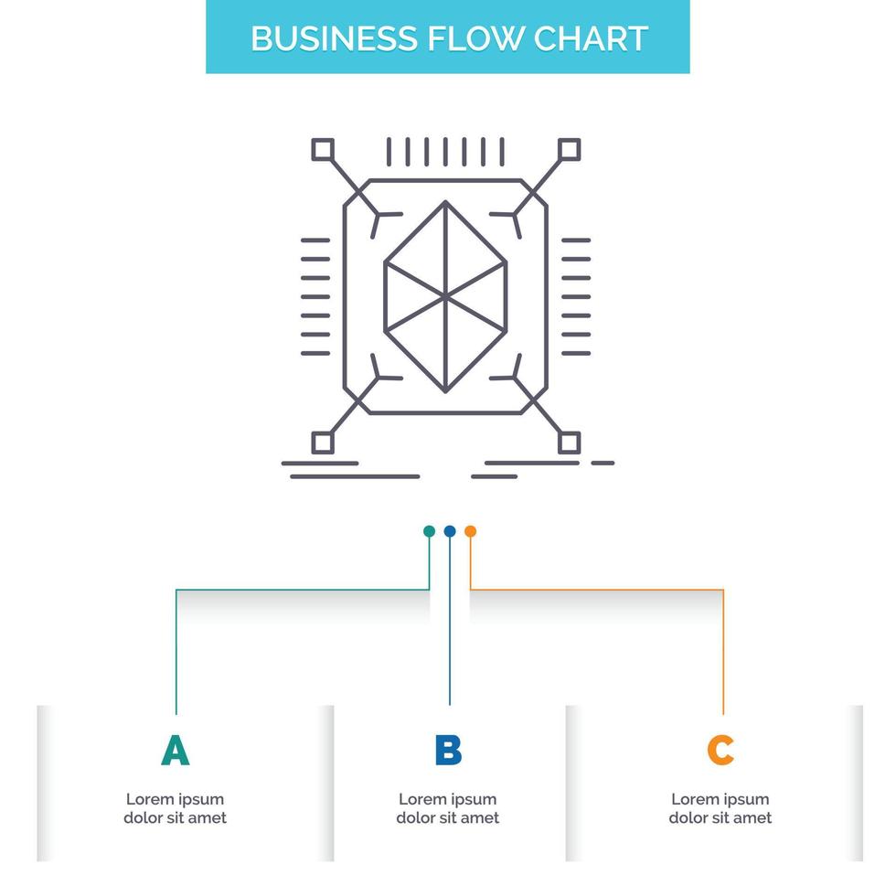 objeto. creación de prototipos rápido. estructura. Diseño de diagrama de flujo de negocios 3d con 3 pasos. icono de línea para el lugar de plantilla de fondo de presentación para texto vector