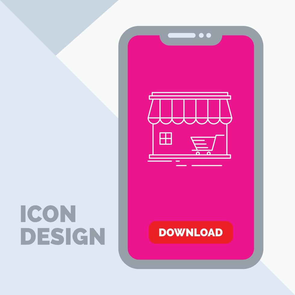 tienda. Tienda. mercado. edificio. icono de la línea de compras en el móvil para la página de descarga vector