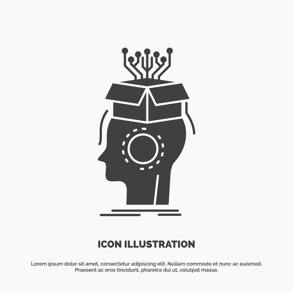 sousveillance. Artificial. brain. digital. head Icon. glyph vector gray symbol for UI and UX. website or mobile application