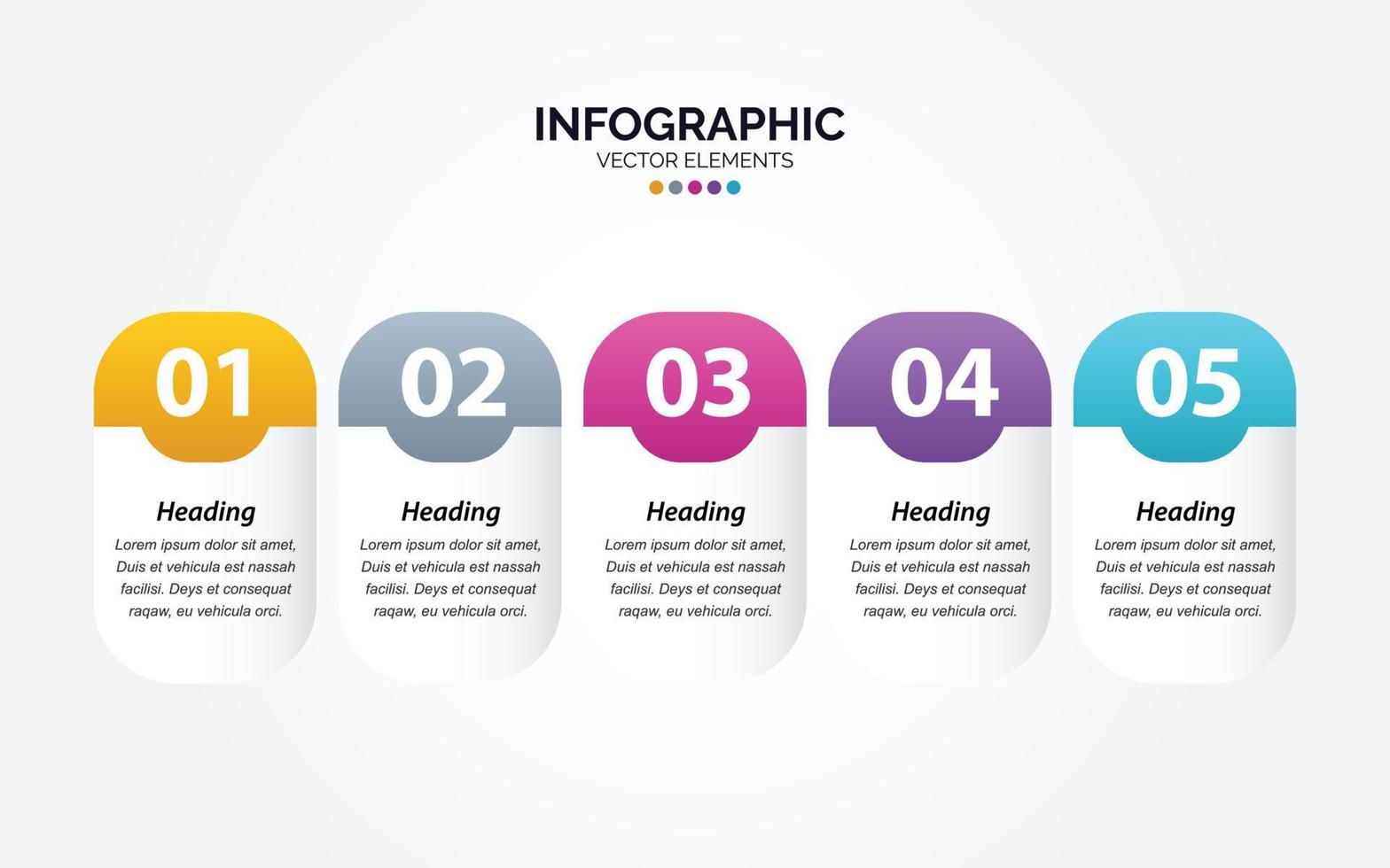 plantilla de infografía horizontal de negocios. diseño de línea delgada con números 5 opciones o pasos. vector