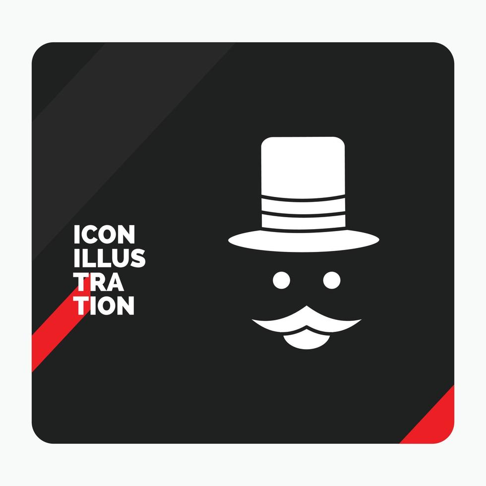 fondo de presentación creativa rojo y negro para bigote. inconformista. movimiento sombrero. icono de glifo de hombres vector
