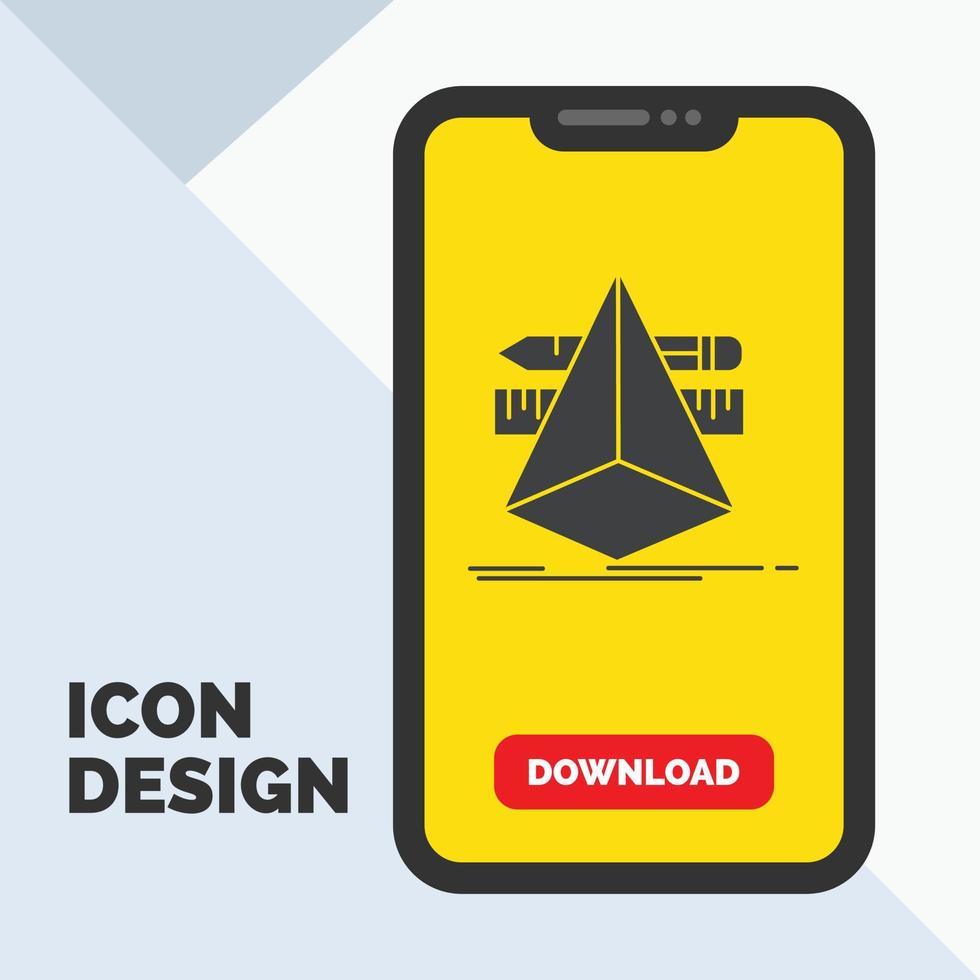 3d. design. designer. sketch. tools Glyph Icon in Mobile for Download Page. Yellow Background vector