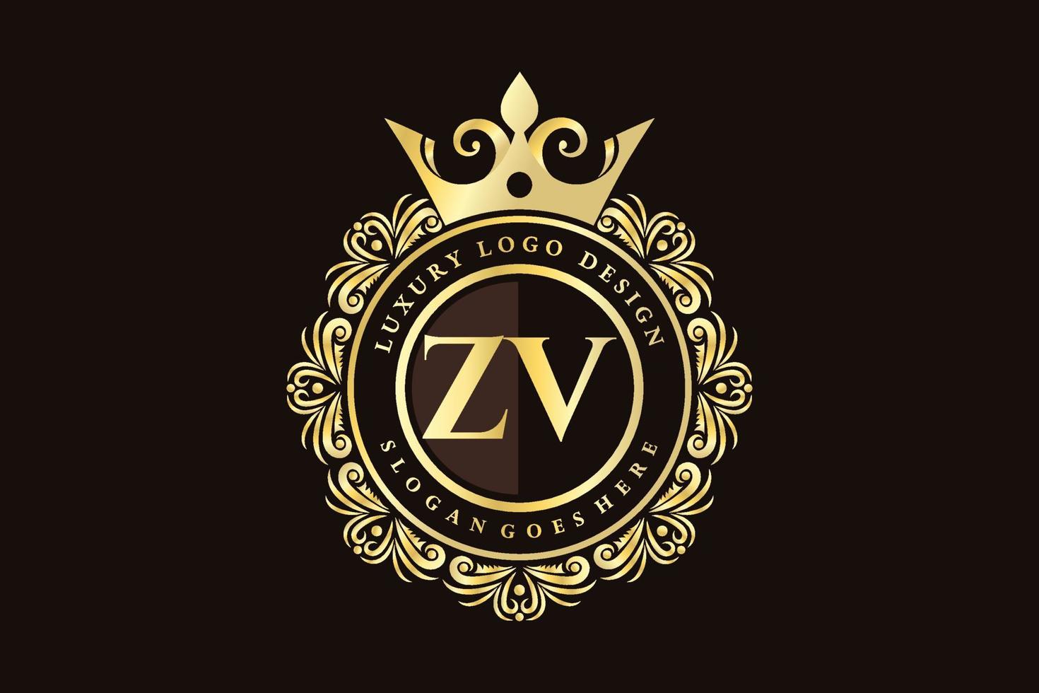 ZV Initial Letter Gold calligraphic feminine floral hand drawn heraldic monogram antique vintage style luxury logo design Premium Vector