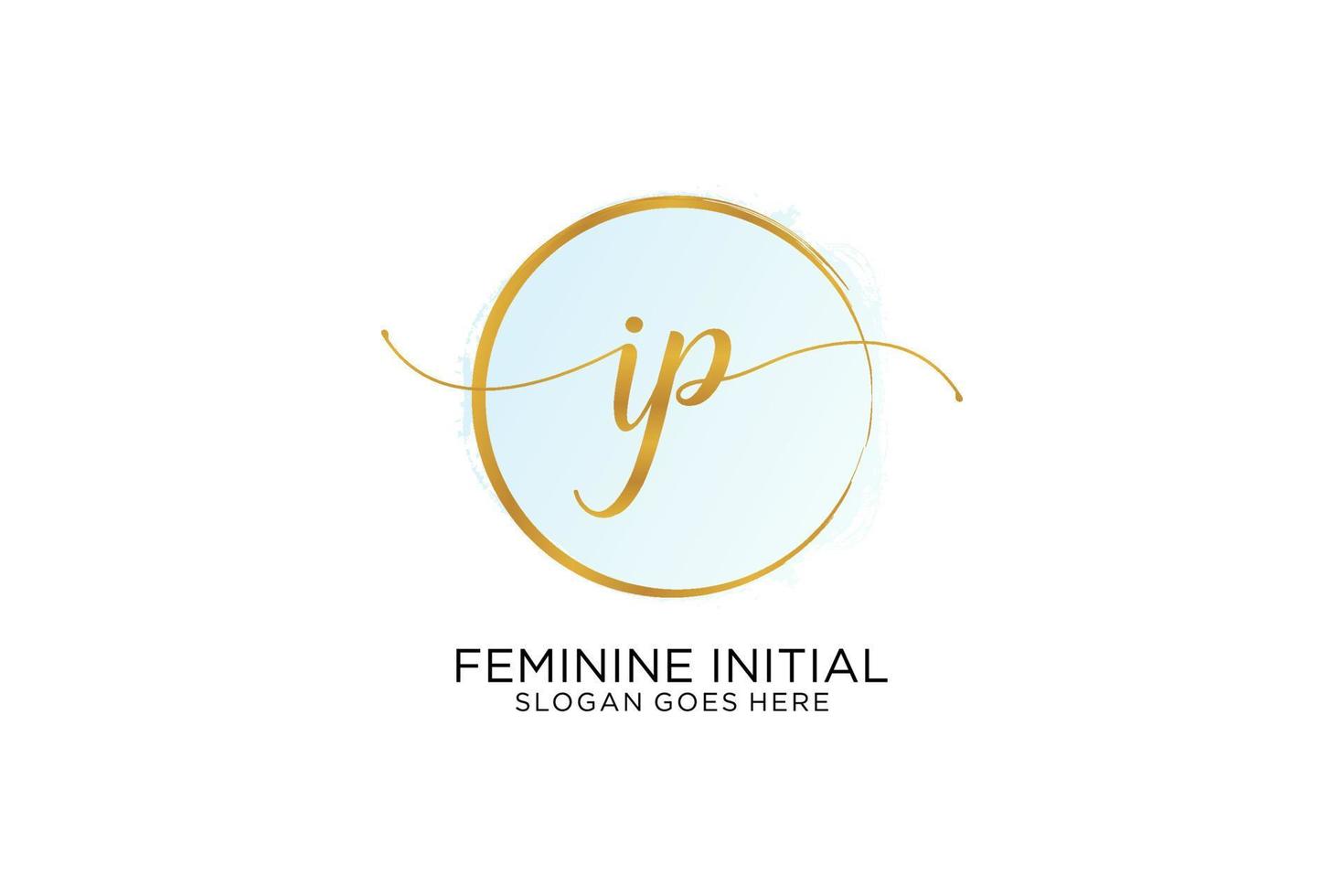 Initial IP handwriting logo with circle template vector signature, wedding, fashion, floral and botanical with creative template.