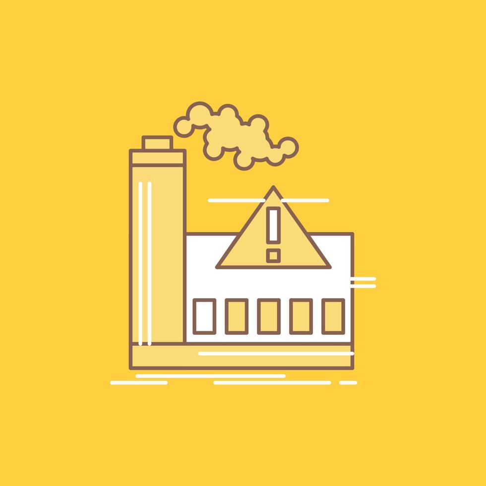 pollution. Factory. Air. Alert. industry Flat Line Filled Icon. Beautiful Logo button over yellow background for UI and UX. website or mobile application vector