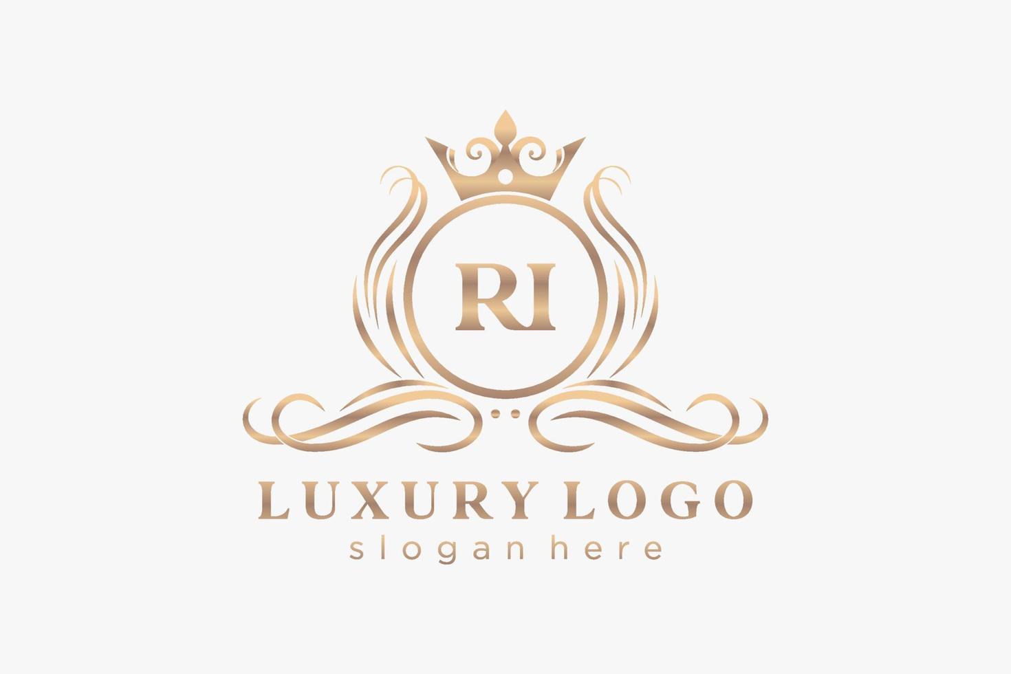 Initial RI Letter Royal Luxury Logo template in vector art for Restaurant, Royalty, Boutique, Cafe, Hotel, Heraldic, Jewelry, Fashion and other vector illustration.