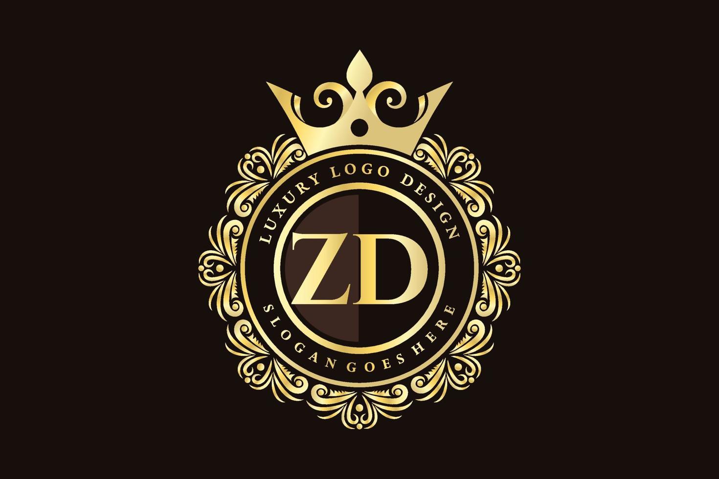 ZD Initial Letter Gold calligraphic feminine floral hand drawn heraldic monogram antique vintage style luxury logo design Premium Vector