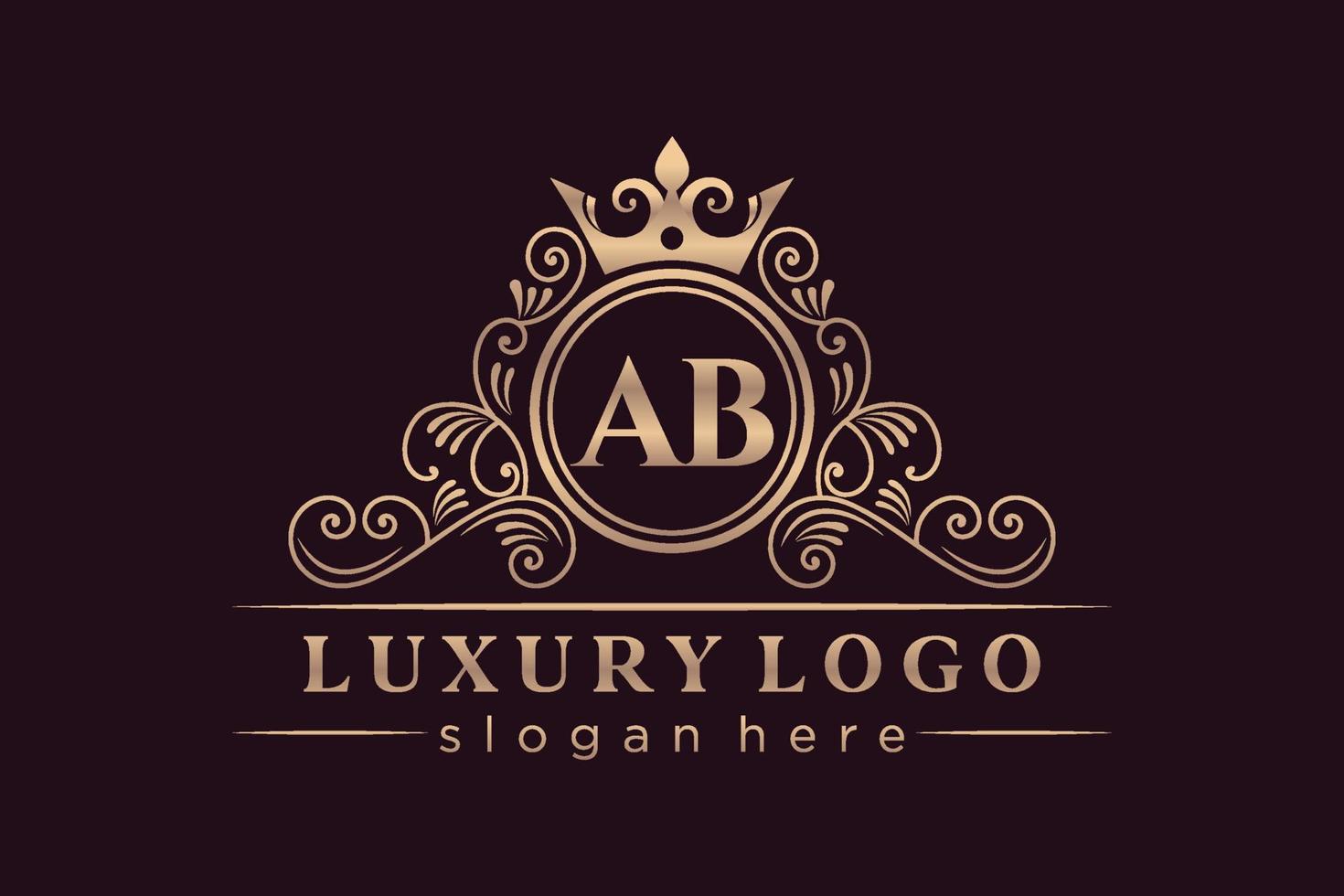 AB Initial Letter Gold calligraphic feminine floral hand drawn heraldic monogram antique vintage style luxury logo design Premium Vector