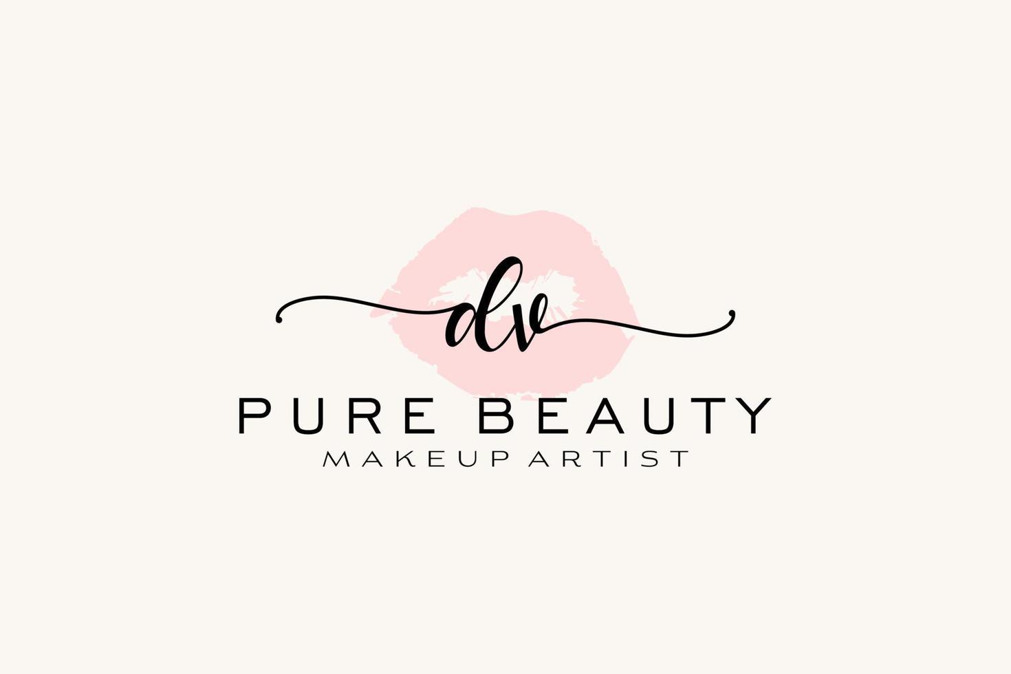 Initial DV Watercolor Lips Premade Logo Design, Logo for Makeup Artist Business Branding, Blush Beauty Boutique Logo Design, Calligraphy Logo with creative template. vector