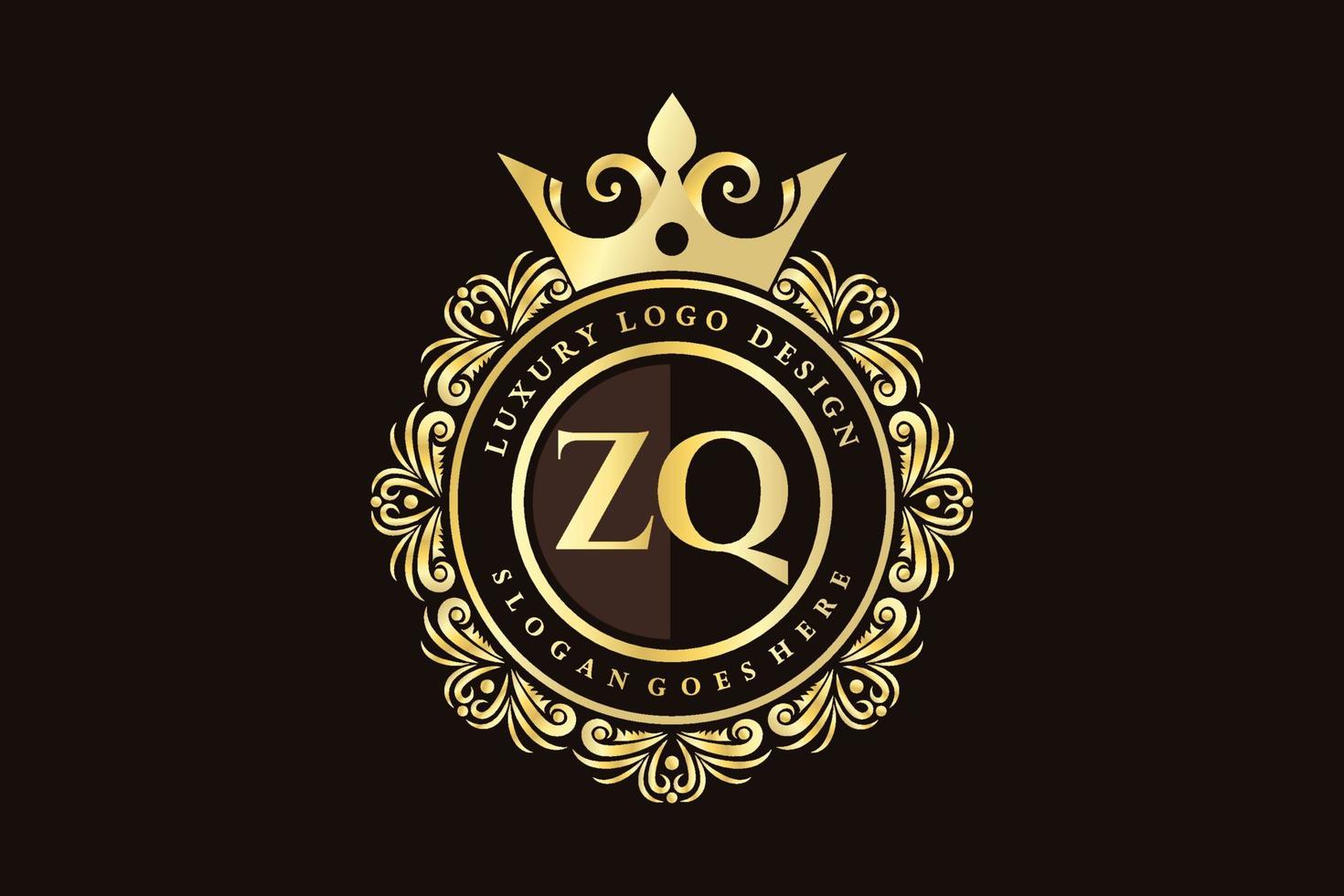ZQ Initial Letter Gold calligraphic feminine floral hand drawn heraldic monogram antique vintage style luxury logo design Premium Vector