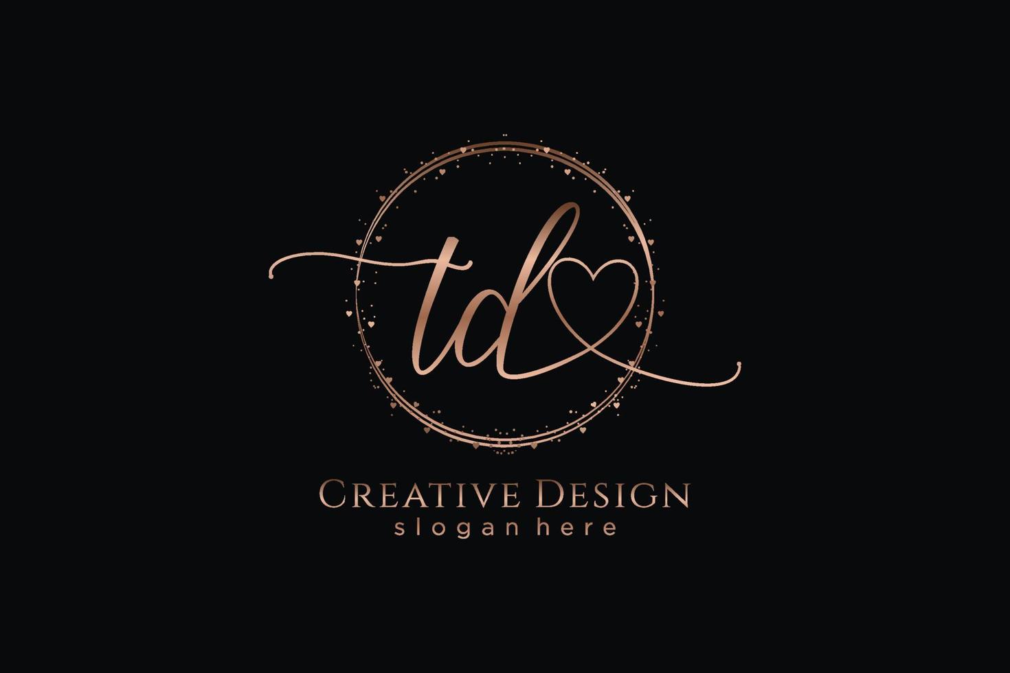 logotipo de escritura a mano td inicial con plantilla de círculo logotipo vectorial de boda inicial, moda, floral y botánica con plantilla creativa. vector