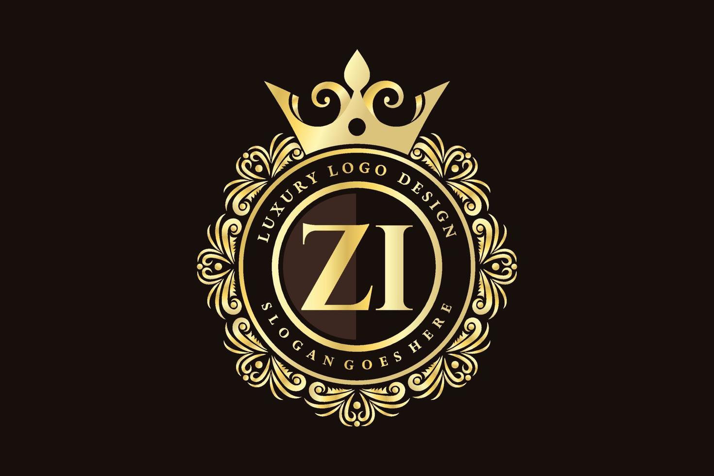 ZI Initial Letter Gold calligraphic feminine floral hand drawn heraldic monogram antique vintage style luxury logo design Premium Vector