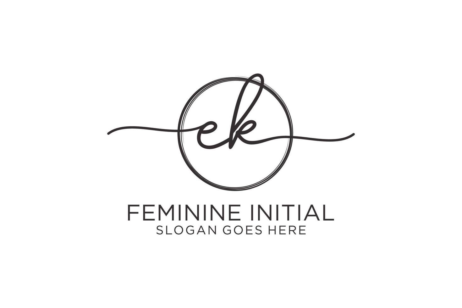 Initial EK handwriting logo with circle template vector logo of initial signature, wedding, fashion, floral and botanical with creative template.