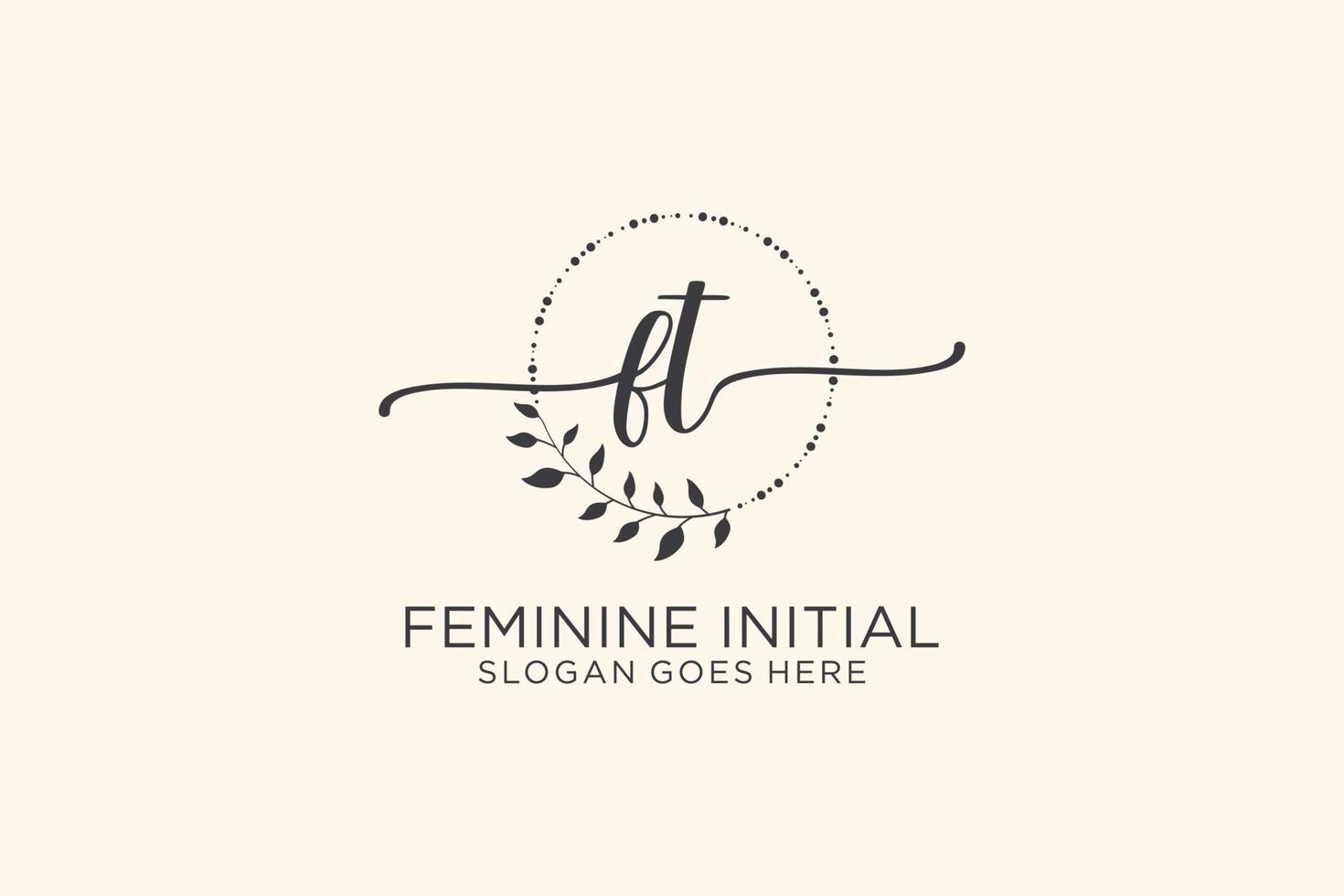 Initial FT beauty monogram and elegant logo design handwriting logo of initial signature, wedding, fashion, floral and botanical with creative template. vector