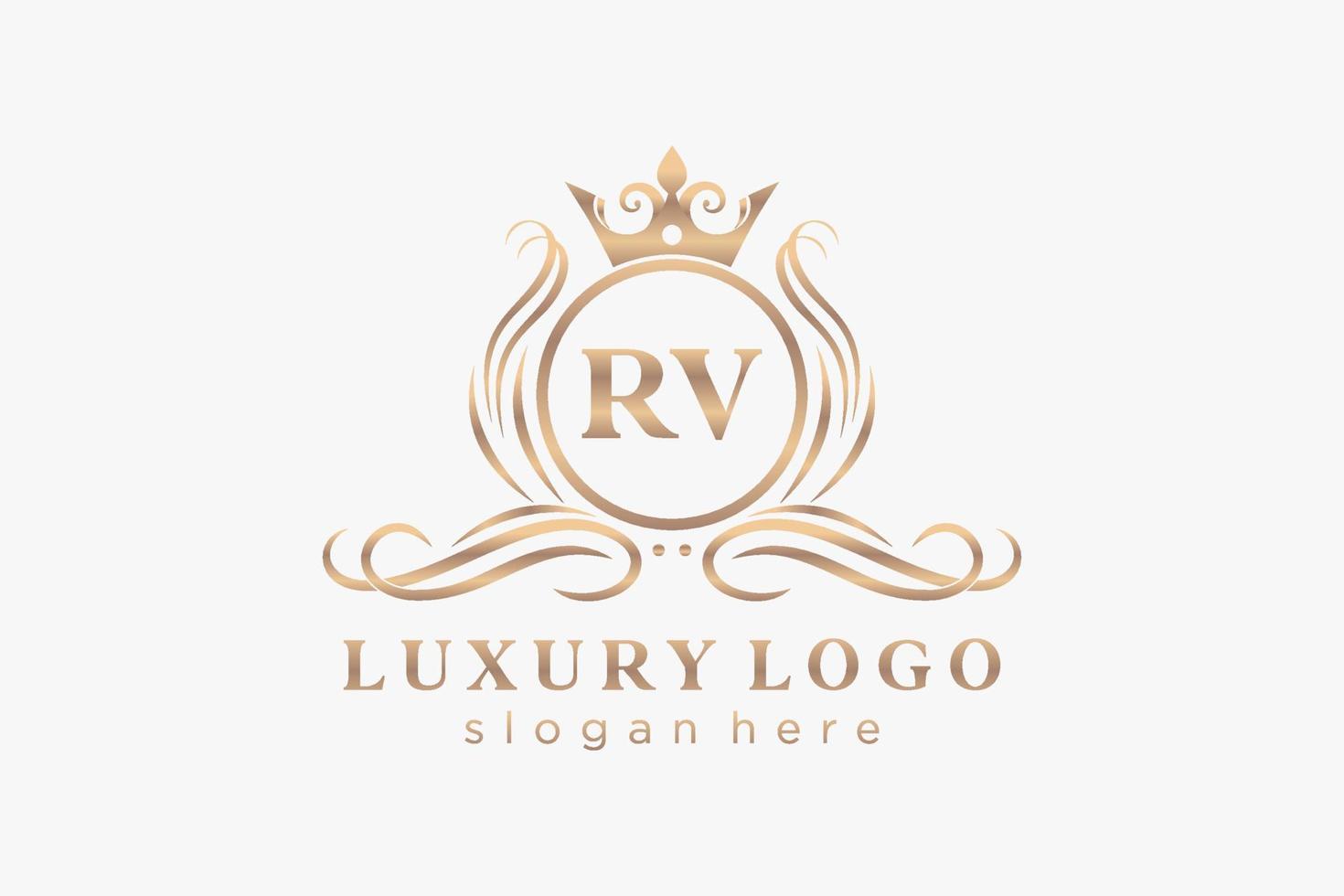 Initial RV Letter Royal Luxury Logo template in vector art for Restaurant, Royalty, Boutique, Cafe, Hotel, Heraldic, Jewelry, Fashion and other vector illustration.