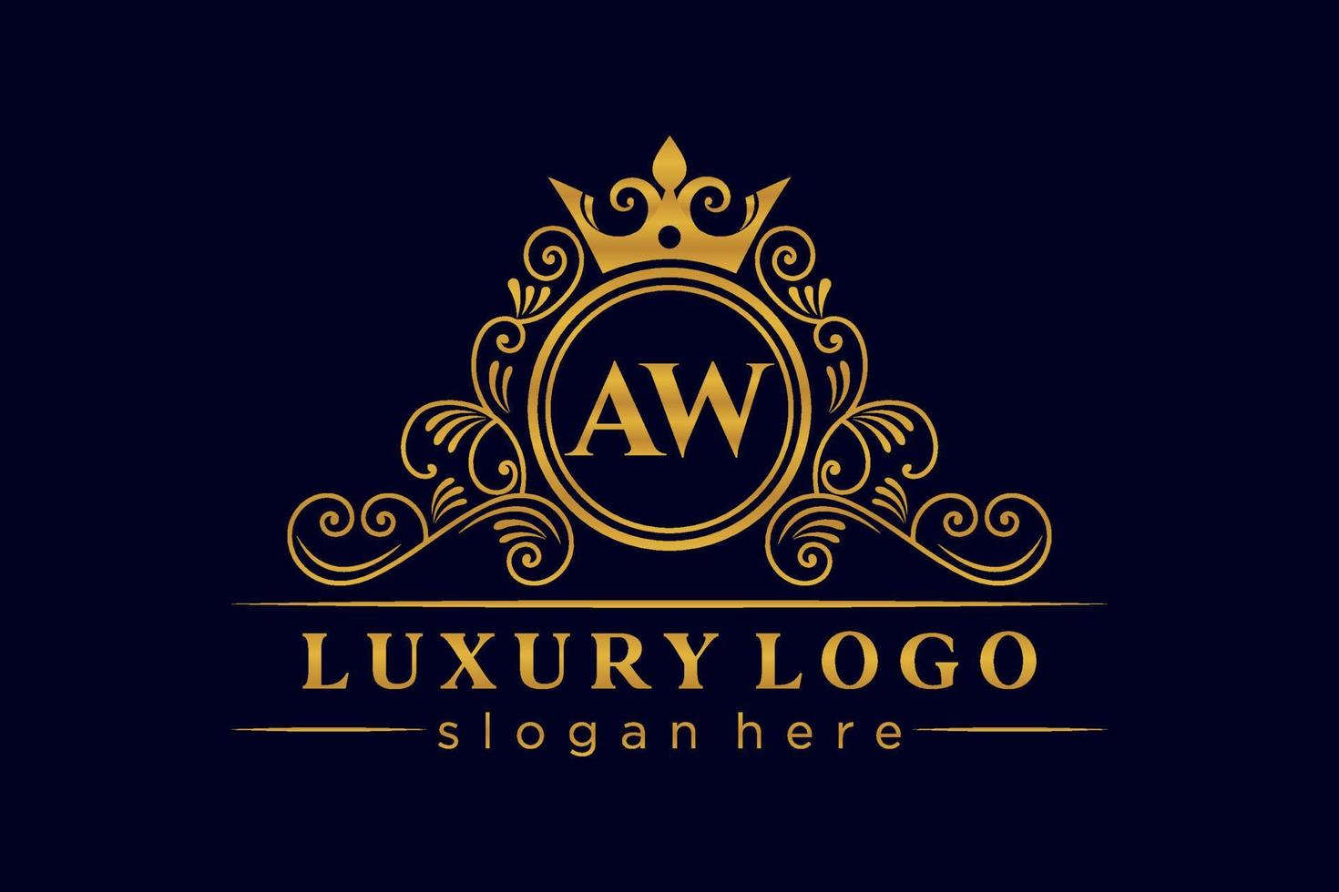 AW Initial Letter Gold calligraphic feminine floral hand drawn heraldic monogram antique vintage style luxury logo design Premium Vector